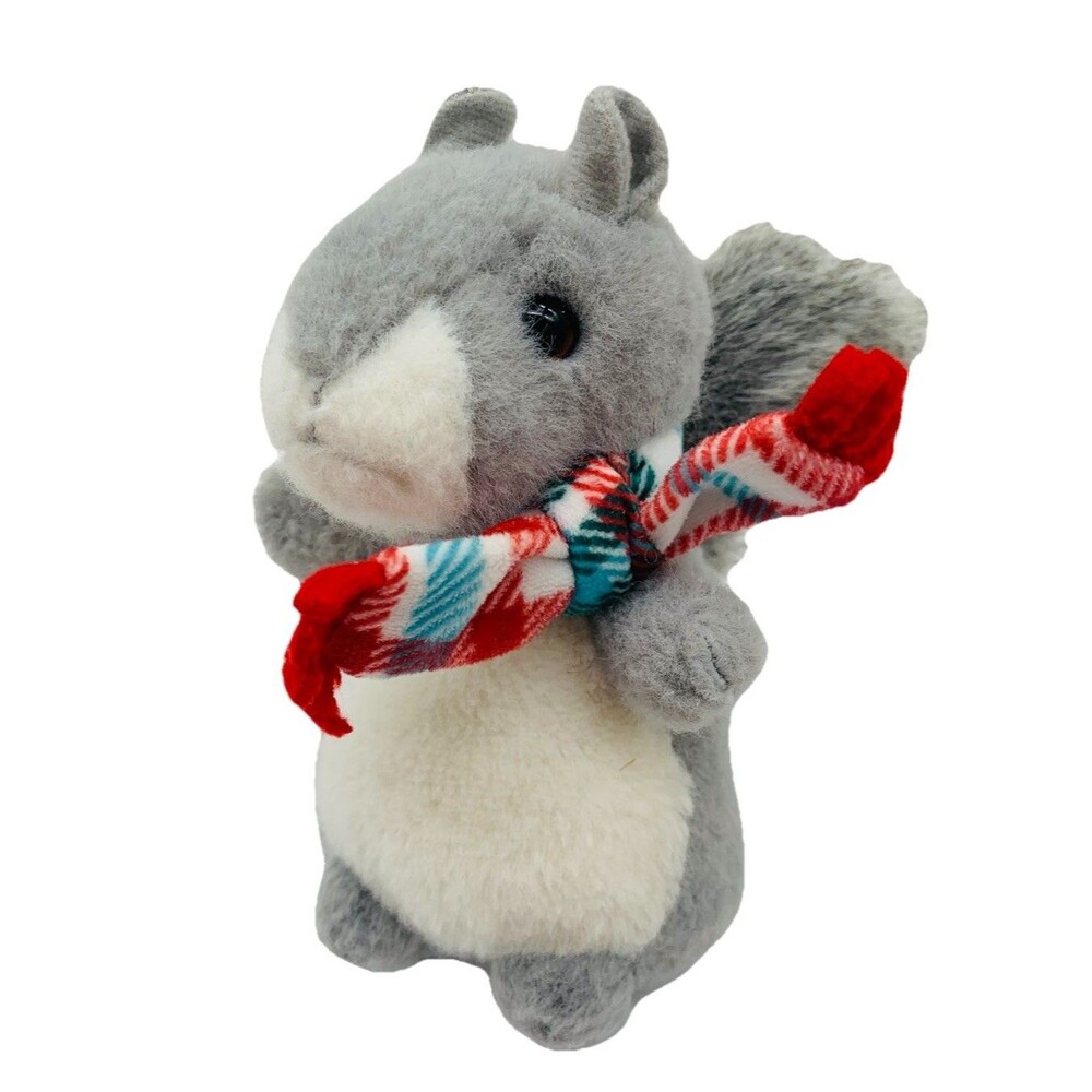 Douglas Winter Friends Plush Grey Squirrel with Plaid Scarf 6” Stuffed Animal